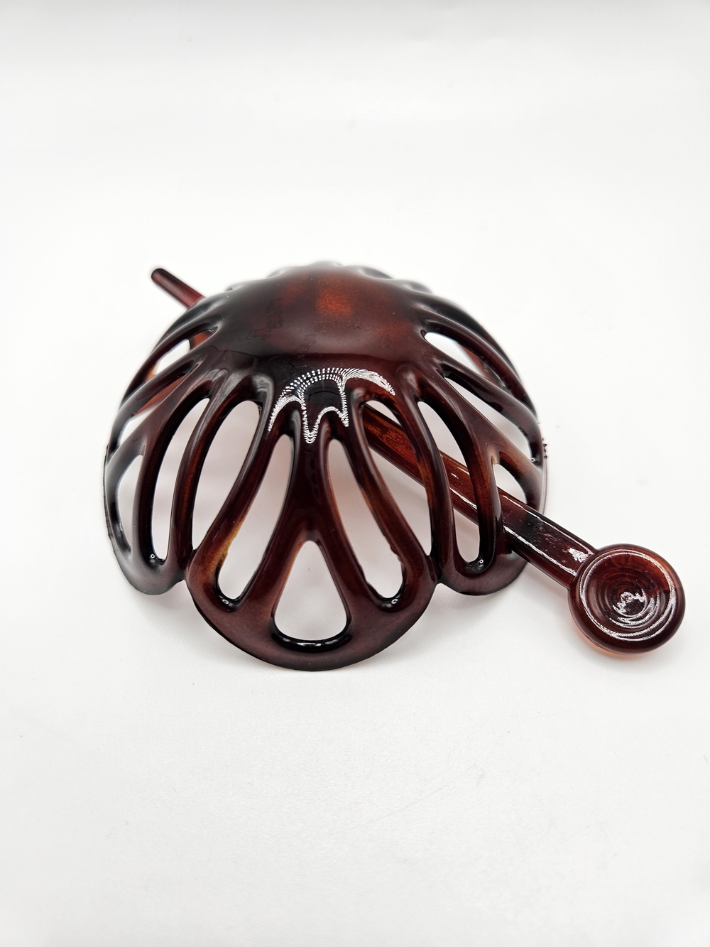 Celluloid Tortoise Shell Print Radial chignon Bun Holder with Pin Made in France